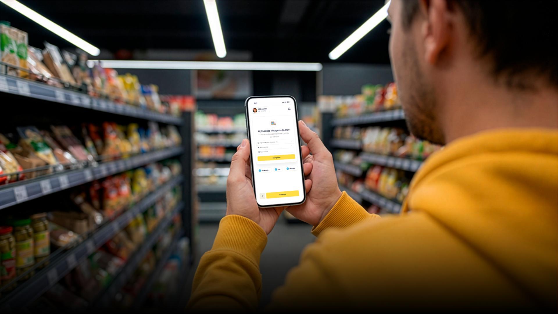 IA analisando prateleira de supermercado com dados em tempo real
