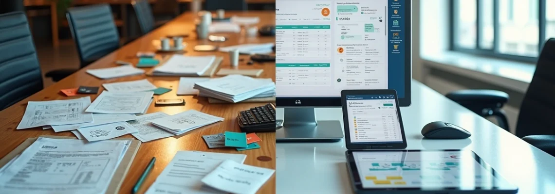 Comparação visual entre gestão manual e plataforma moderna de premiação de vendas