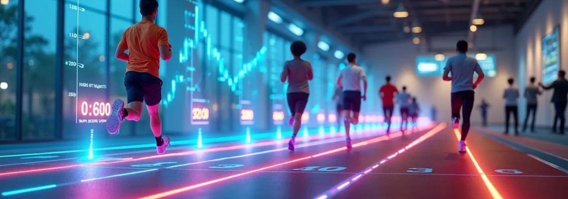 Pista de corrida corporativa com vendedores avançando e barra de progresso digital
